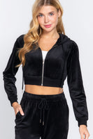 Long Slv Velour Hoodie Crop Jacket