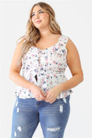 Plus Floral Button-up Sleeveless Flare Hem Top