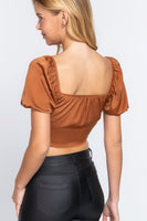 Short Slv Shirring Satin Crop Top