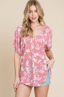 Floral T/r Span Babydoll Top