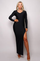 Long Sleeve V Neck Open Back Maxi Dress