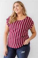 Plus Striped Short Sleeve Relax Top