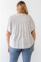 Plus Grey Cotton Blend Smoked Short Sleeve Top