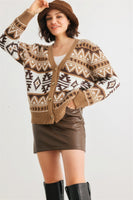 Fair Isle Knit Button-up Long Sleeve Cardigan Sweater