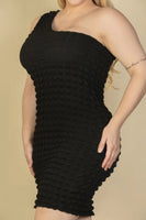 Plus Size Bubble Fabric One Shoulder Bodycon Mini Dress