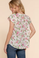 Short Tulip Slv Floral Print Woven Top