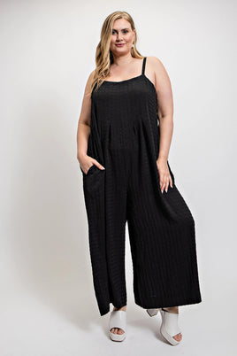 Texture Woven Sleeveless Jumpsuit With Side Button