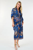 Wrap Front 3/4 Sleeve Printed Dress