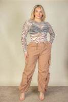 Plus Size Flap Pockets Drawstring Ruched Parachute Pants