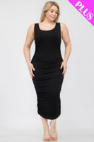 Plus Size Square Neck Ruched Bodycon Midi Dress