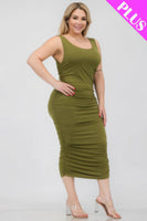 Plus Size Square Neck Ruched Bodycon Midi Dress