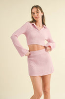 Waffle Knit Bell Sleeve Top And Skirt Set