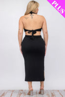 Plus Size Cut-out Halter Neck Double Back Tie Split Thigh Midi Dress