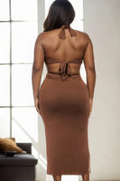 Plus Size Cut-out Halter Neck Double Back Tie Split Thigh Midi Dress