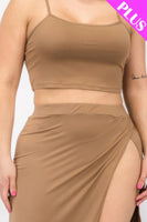 Plus Size Crop Cami & Split Thigh Maxi Skirt Set