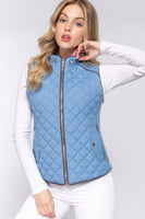 Suede Piping Quilted Padding Vest