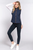 Suede Piping Quilted Padding Vest