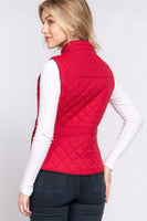 Suede Piping Quilted Padding Vest