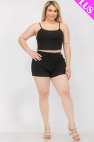 Plus Size Solid Ribbed Cami Top And Shorts Set