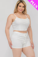 Plus Size Solid Ribbed Cami Top And Shorts Set