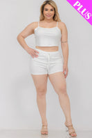 Plus Size Solid Ribbed Cami Top And Shorts Set